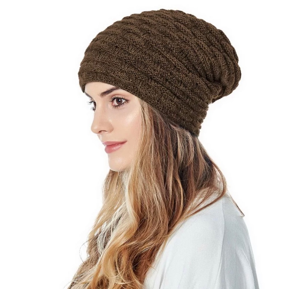 Warm Lined Knitted Beanie Brown